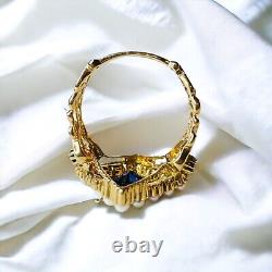 10k Gold Antique Sapphire Seed Pearl Ring Size 7.75 Victorian Art Nouveau 3.8g