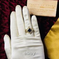 10k Gold Antique Sapphire Seed Pearl Ring Size 7.75 Victorian Art Nouveau 3.8g