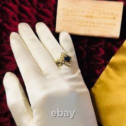 10k Gold Antique Sapphire Seed Pearl Ring Size 7.75 Victorian Art Nouveau 3.8g