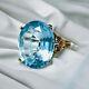 10k Gold Blue Topaz Ring Size 4.5 Large Oval Cut 5 Carat Solitaire Ring 2.3g