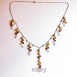 10k Yellow Gold Multi-Gemstone Station Necklace 20 Briolette Dangle 9.9g