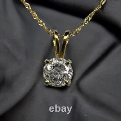 14K Gold 1/2 Carat Natural Diamond Solitaire Necklace 18 Long