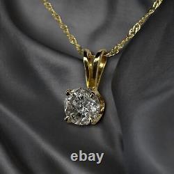 14K Gold 1/2 Carat Natural Diamond Solitaire Necklace 18 Long