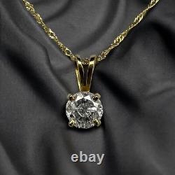 14K Gold 1/2 Carat Natural Diamond Solitaire Necklace 18 Long