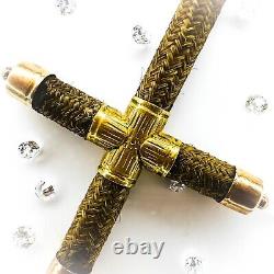 14k Gold Antique 18th Century Woven Hair Cross Necklace 19 Mourning Jewelry
