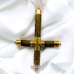 14k Gold Mourning Hair Cross Necklace 19 Antique 18th Century Mourning Jewelry