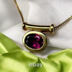 14k Gold Natural Rhodolite Garnet Necklace 20 1 Carat Oval Cut Bezel Set 2.4g