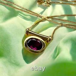 14k Gold Natural Rhodolite Garnet Necklace 20 1 Carat Oval Cut Bezel Set 2.4g