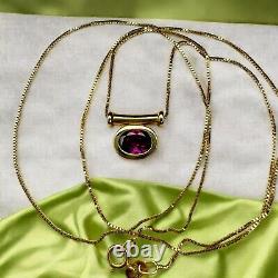 14k Gold Natural Rhodolite Garnet Necklace 20 1 Carat Oval Cut Bezel Set 2.4g