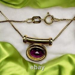 14k Gold Natural Rhodolite Garnet Necklace 20 1 Carat Oval Cut Bezel Set 2.4g