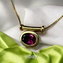 14k Gold Natural Rhodolite Garnet Necklace 20 1 Carat Oval Cut Bezel Set 2.4g