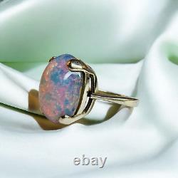 14k Gold Vintage Pink Opal Ring Large Dragons Breath Opal Solitaire 6.4g