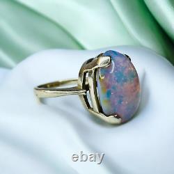 14k Gold Vintage Pink Opal Ring Large Dragons Breath Opal Solitaire 6.4g