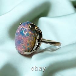 14k Gold Vintage Pink Opal Ring Large Dragons Breath Opal Solitaire 6.4g