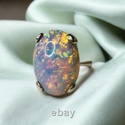 14k Gold Vintage Pink Opal Ring Large Dragons Breath Opal Solitaire 6.4g