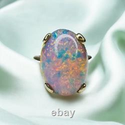 14k Gold Vintage Pink Opal Ring Large Dragons Breath Opal Solitaire 6.4g