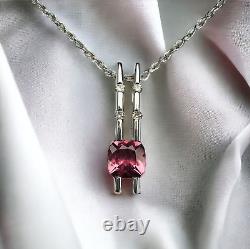 14k White Gold Natural Pink Tourmaline & Diamond Necklace 18 Cushion Cut 2.2g