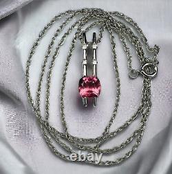 14k White Gold Natural Pink Tourmaline & Diamond Necklace 18 Cushion Cut 2.2g