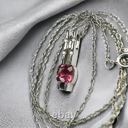 14k White Gold Natural Pink Tourmaline & Diamond Necklace 18 Cushion Cut 2.2g