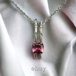 14k White Gold Natural Pink Tourmaline & Diamond Necklace 18 Cushion Cut 2.2g