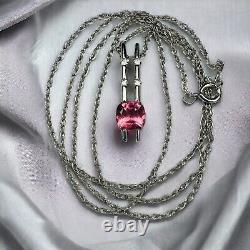 14k White Gold Natural Pink Tourmaline & Diamond Necklace 18 Cushion Cut 2.2g