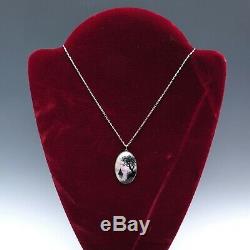 17.5 Norwegian Guilloche Enamel Silhouette Tree Ocean Sterling Silver Necklace