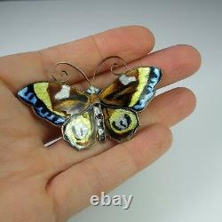 1950s Scandinavian Enamel Butterfly Pin Brooch Sterling Silver Mid Century 925