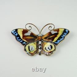1950s Scandinavian Enamel Butterfly Pin Brooch Sterling Silver Mid Century 925