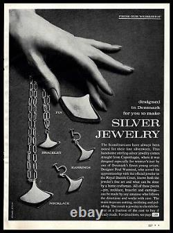 1964 Denmark Scandinavian Silver Jewelry Necklace Bracelet Earrings VINTAGE AD