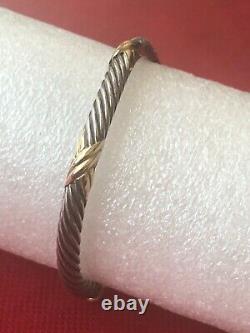 5mm Thick Sterling/14K Yellow Gold Accents Triple X Kisses Cable Cuff Bracelet