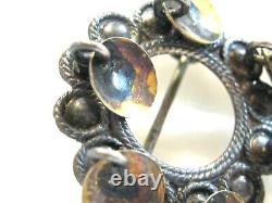 830S TINY NORWEGIAN CHILDS MY FIRST SOLJE SILVER ROUND BUNAD PIN BROOCH w SPOONS