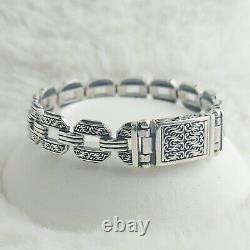 925 Sterling Silver Curb Link Chain Patterned Bracelet, Cuban Link Silver Chain