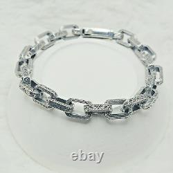 925 Sterling Silver Curb Link Chain Patterned Bracelet, Cuban Link Silver Chain