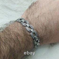 925 Sterling Silver Curb Link Chain Patterned Bracelet, Cuban Link Silver Chain