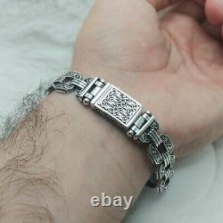 925 Sterling Silver Curb Link Chain Patterned Bracelet, Cuban Link Silver Chain