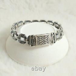 925 Sterling Silver Curb Link Chain Patterned Bracelet, Cuban Link Silver Chain