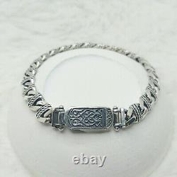 925 Sterling Silver Curb Link Knitted Rope Patterned Cuban Chain Bracelet