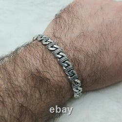 925 Sterling Silver Curb Link Knitted Rope Patterned Cuban Chain Bracelet