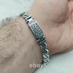 925 Sterling Silver Curb Link Knitted Rope Patterned Cuban Chain Bracelet