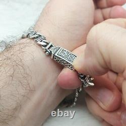 925 Sterling Silver Curb Link Knitted Rope Patterned Cuban Chain Bracelet