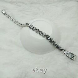 925 Sterling Silver Curb Link Knitted Rope Patterned Cuban Chain Bracelet