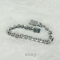 925 Sterling Silver Curb Link Knitted Rope Patterned Cuban Chain Bracelet