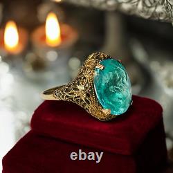 ANTIQUE- 10k Gold-Natural Paraiba Apatite Ring-Size 6-Ornate Victorian Ring-1.8g