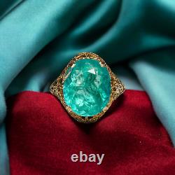 ANTIQUE- 10k Gold-Natural Paraiba Apatite Ring-Size 6-Ornate Victorian Ring-1.8g