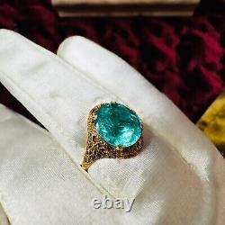 ANTIQUE- 10k Gold-Natural Paraiba Apatite Ring-Size 6-Ornate Victorian Ring-1.8g