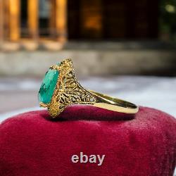 ANTIQUE- 10k Gold-Natural Paraiba Apatite Ring-Size 6-Ornate Victorian Ring-1.8g