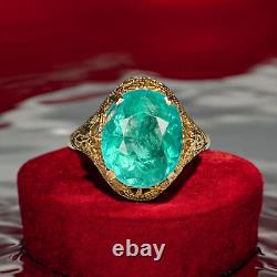 ANTIQUE- 10k Gold-Natural Paraiba Apatite Ring-Size 6-Ornate Victorian Ring-1.8g