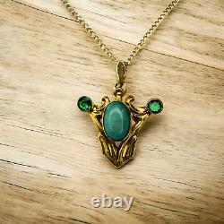 ANTIQUE- 14k Gold Chrysoprase Necklace 16 Victorian Art Nouveau Fairytale 1.6g