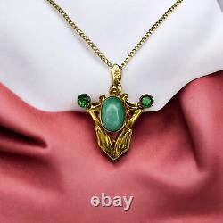 ANTIQUE- 14k Gold Chrysoprase Necklace 16 Victorian Art Nouveau Fairytale 1.6g