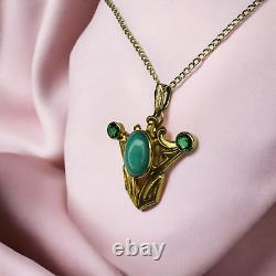 ANTIQUE- 14k Gold Chrysoprase Necklace 16 Victorian Art Nouveau Fairytale 1.6g